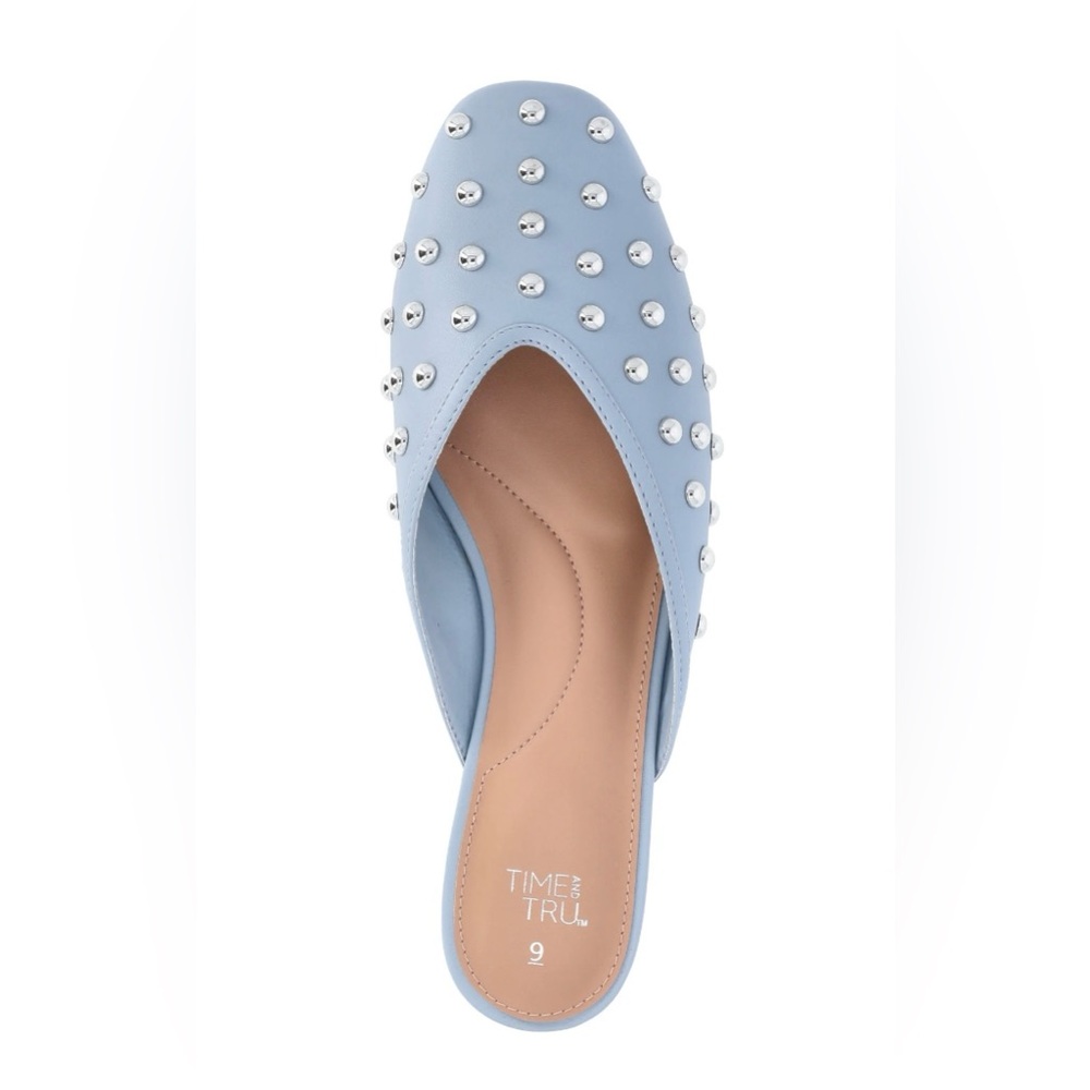 Time and Tru Blue Studded Mule Flats Memory Foam Slip‎ On Shoes Size 7 NWT
